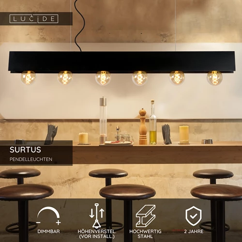 Lucide SURTUS - Pendelleuchten - 6xE27 - Schwarz - USP